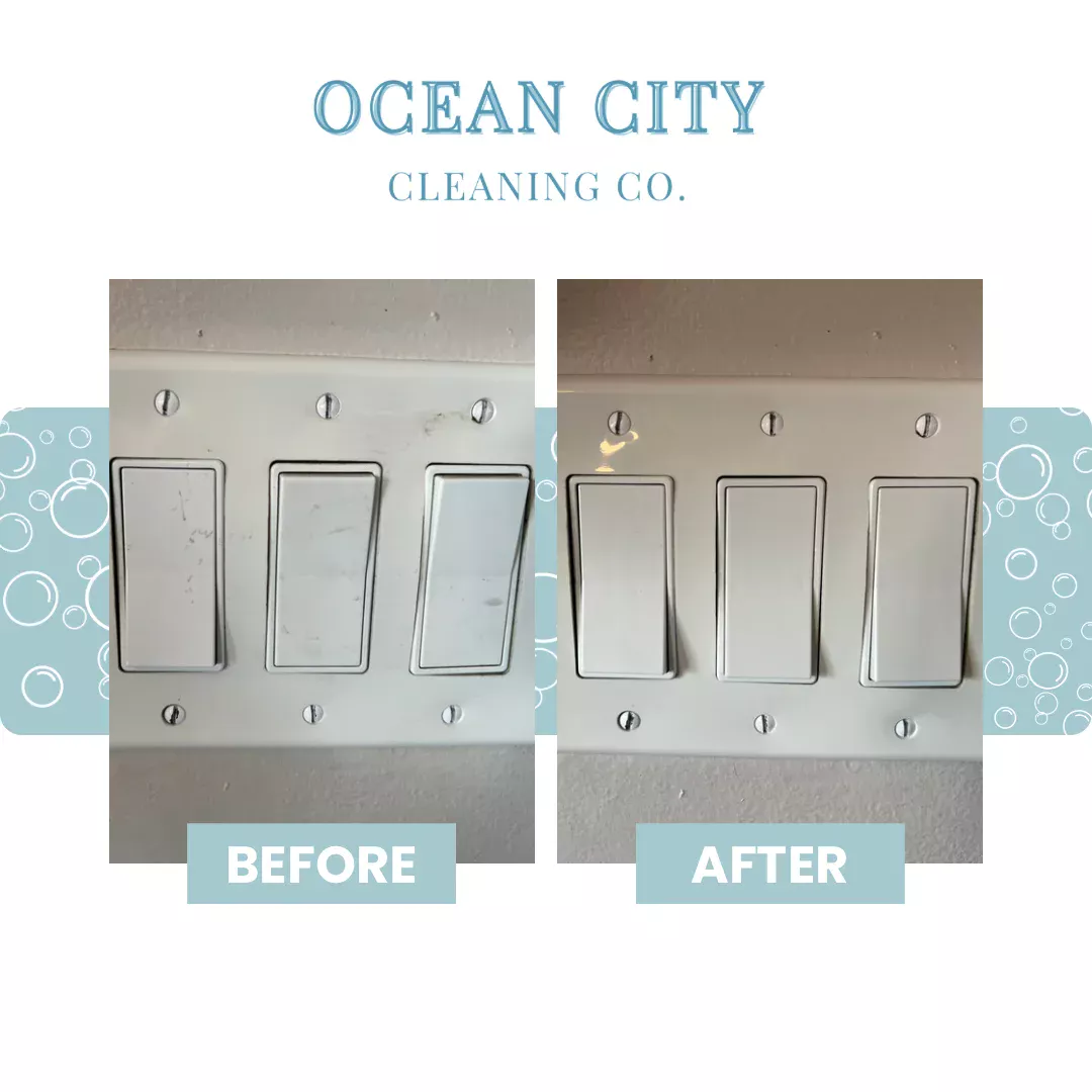 Before and after: light switch plates scrubbed back to bright white