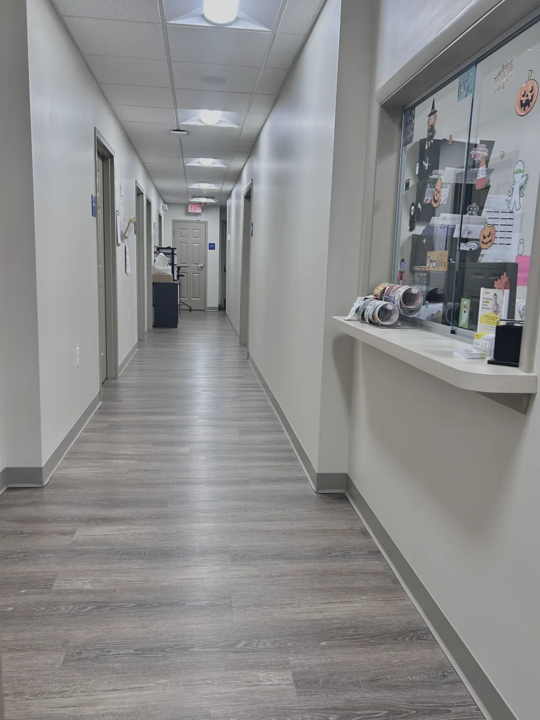 Office hallway mopped from end to end