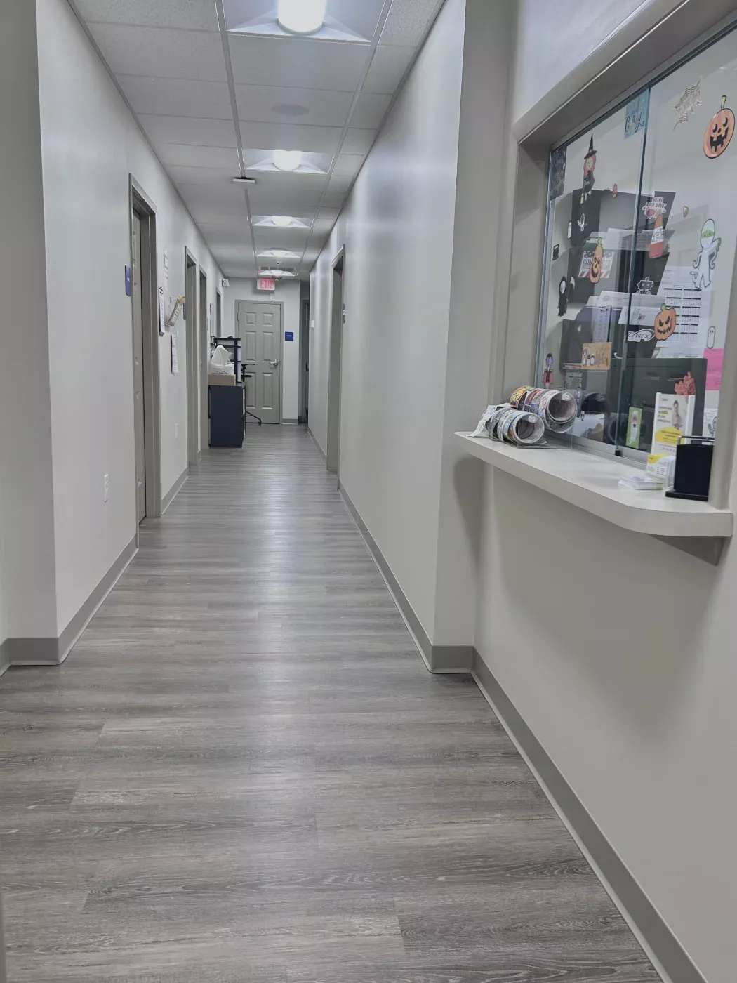 Office hallway mopped from end to end