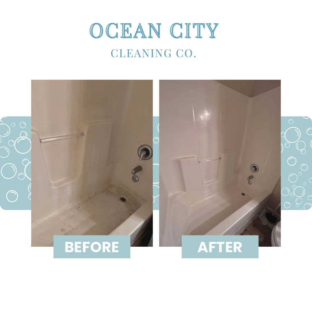 Before and after: a grimy tub surround restored to a shine